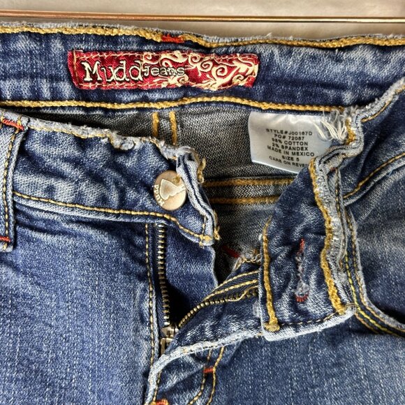 VTG. Mudd Womens Flare Leg Blue Denim Size 5 Jeans 90s Western Boho Style Y2k - Picture 7 of 9